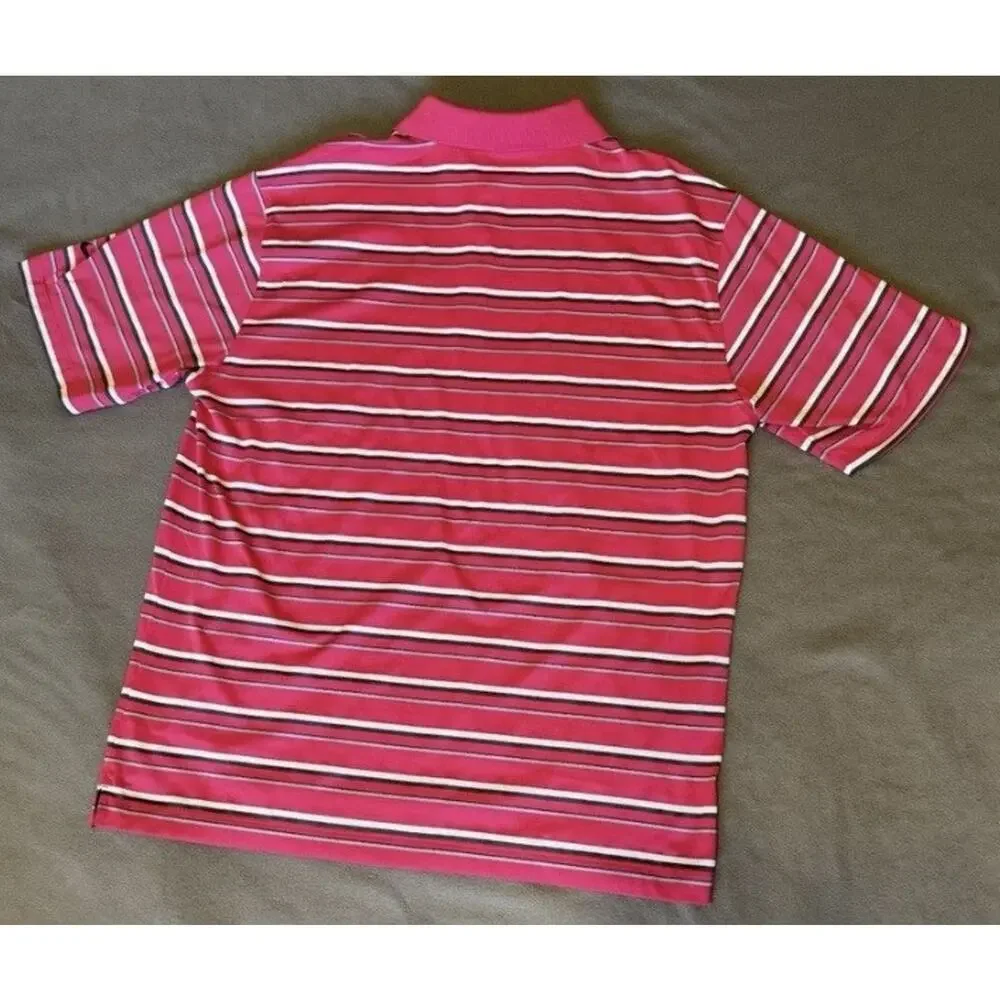Nike Mens Large Golf Polo Dri-Fit Pink Striped Lightweight Performance Stretch